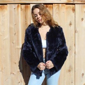 FOREVER 21 Navy Blue Faux Fur Coat 🦋